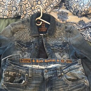 Rock Revival Blue Denim Jacket and Jeans Set